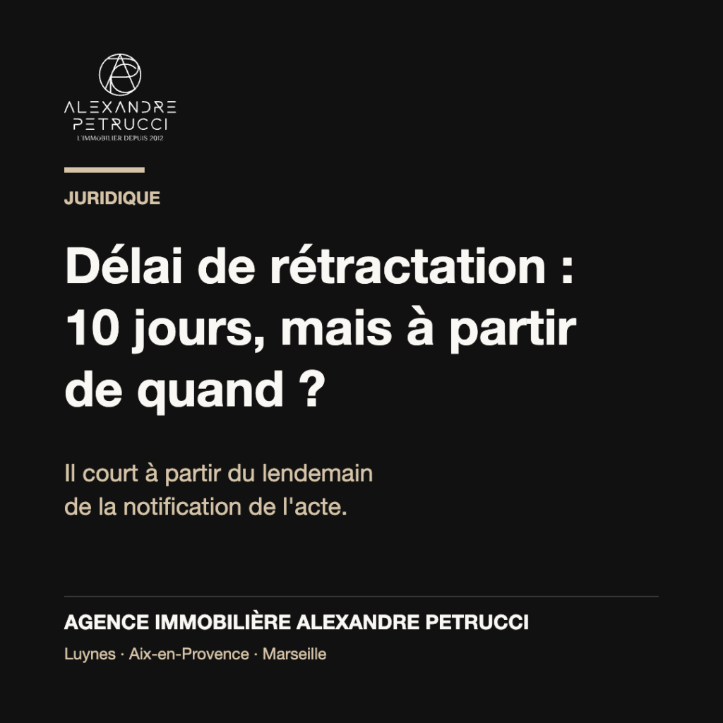 Délai de rétractation compromis de vente : 10 jours à partir du lendemain de la notification