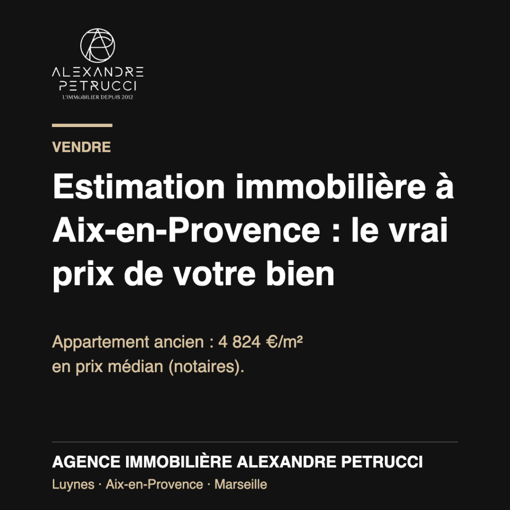 Estimation immobilière à Aix-en-Provence : prix médian appartement ancien 4 824 €/m² selon les notaires